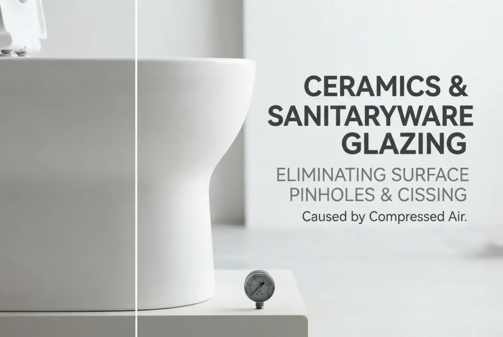White ceramic sanitaryware fixture displayed beside a pressure gauge with industrial glazing text — Ceramics and Sanitarywa