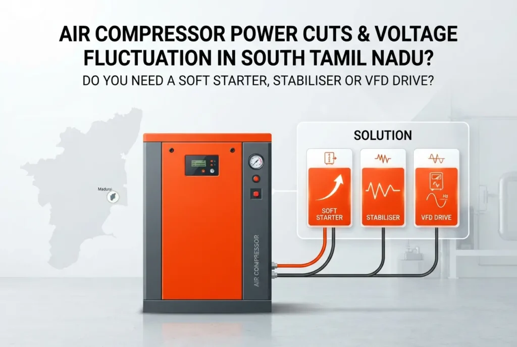 Air Compressor Power Cuts and Voltage Fluctuation in South Tamil Nadu: Do You Need a Soft Starter, Stabiliser or VFD Drive?
