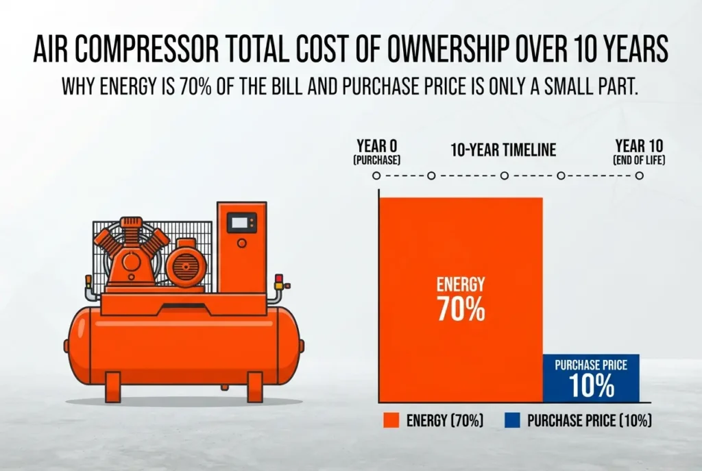 Air Compressor Total Cost of Ownership Over 10 Years: Why Energy Is 70% of the Bill and Purchase Price Is Only a Small Part